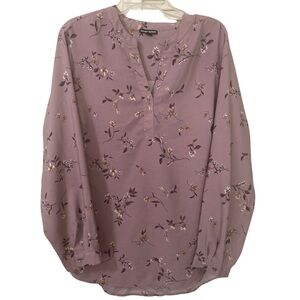 Hilary Radley Purple Long Sleeve Blouse with Mandarin Collar